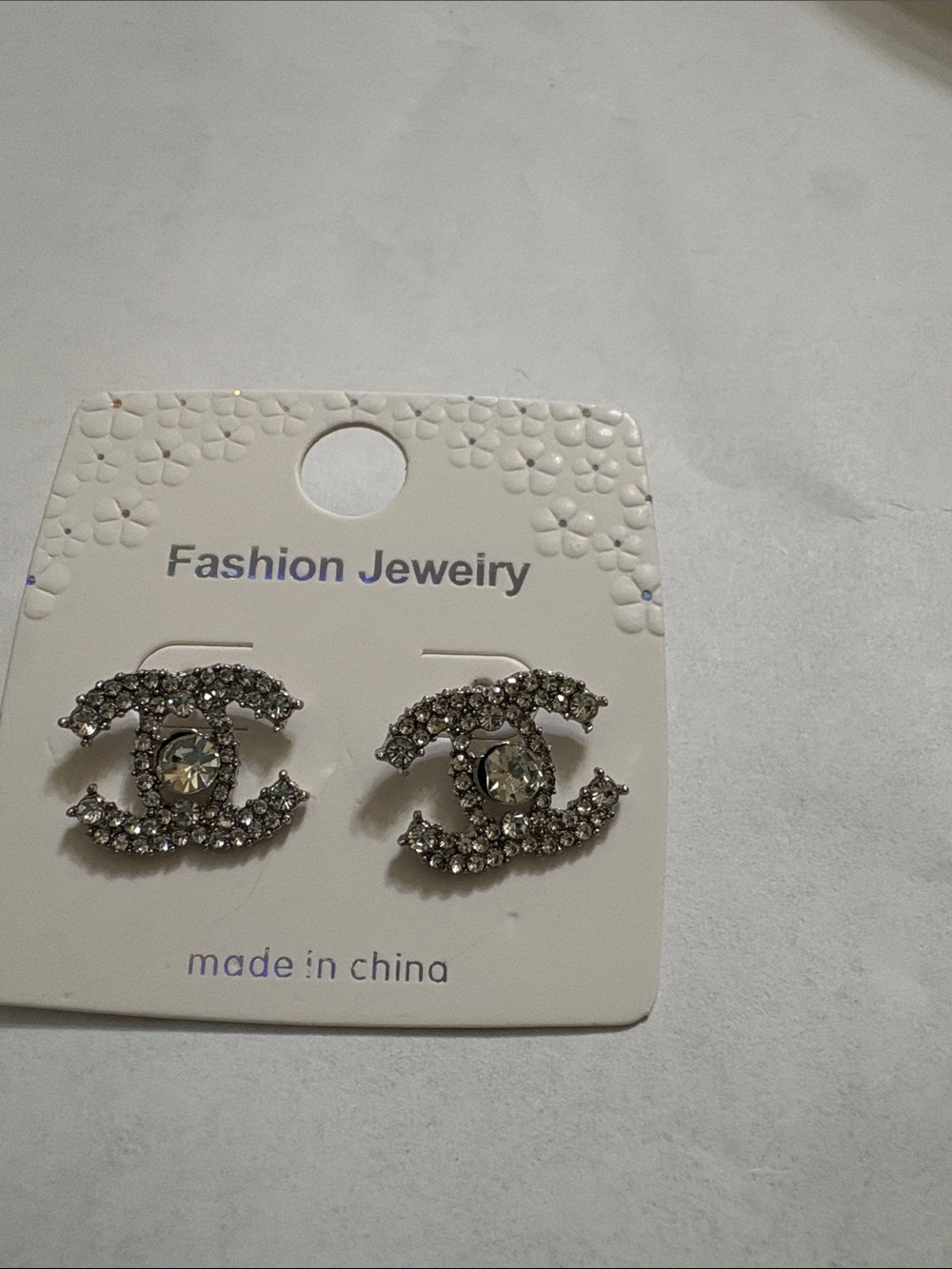 Rhinestone Double-Loop Stud Earrings - Silver Sparkle